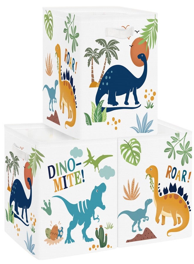 Clastyle 3 pcs Dinosaur Cube Storage Unit Boxes Volcano Kallax Box for Shelves Parents Storage Baskets for Book Clothes Toy Organizer, Palms, 11.8x11.8x11.8 in - Image 1